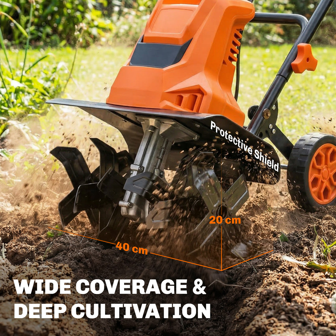 1500W Electric Garden Tiller w/Foldable Handle, 40cm Working Width, 20