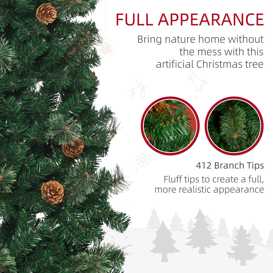 HOMCOM 5.5' Tall Pencil Slim Artificial Christmas Tree w/ Realistic Branches, Tip Count & Pine Cones, Pine Needles Tree, Xmas Decoration | Aosom UK