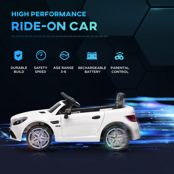 Benz SLC 300 Licensed 12V Kids Electric Ride On, with Music, Remote Control, LED Headlights, Horn, White