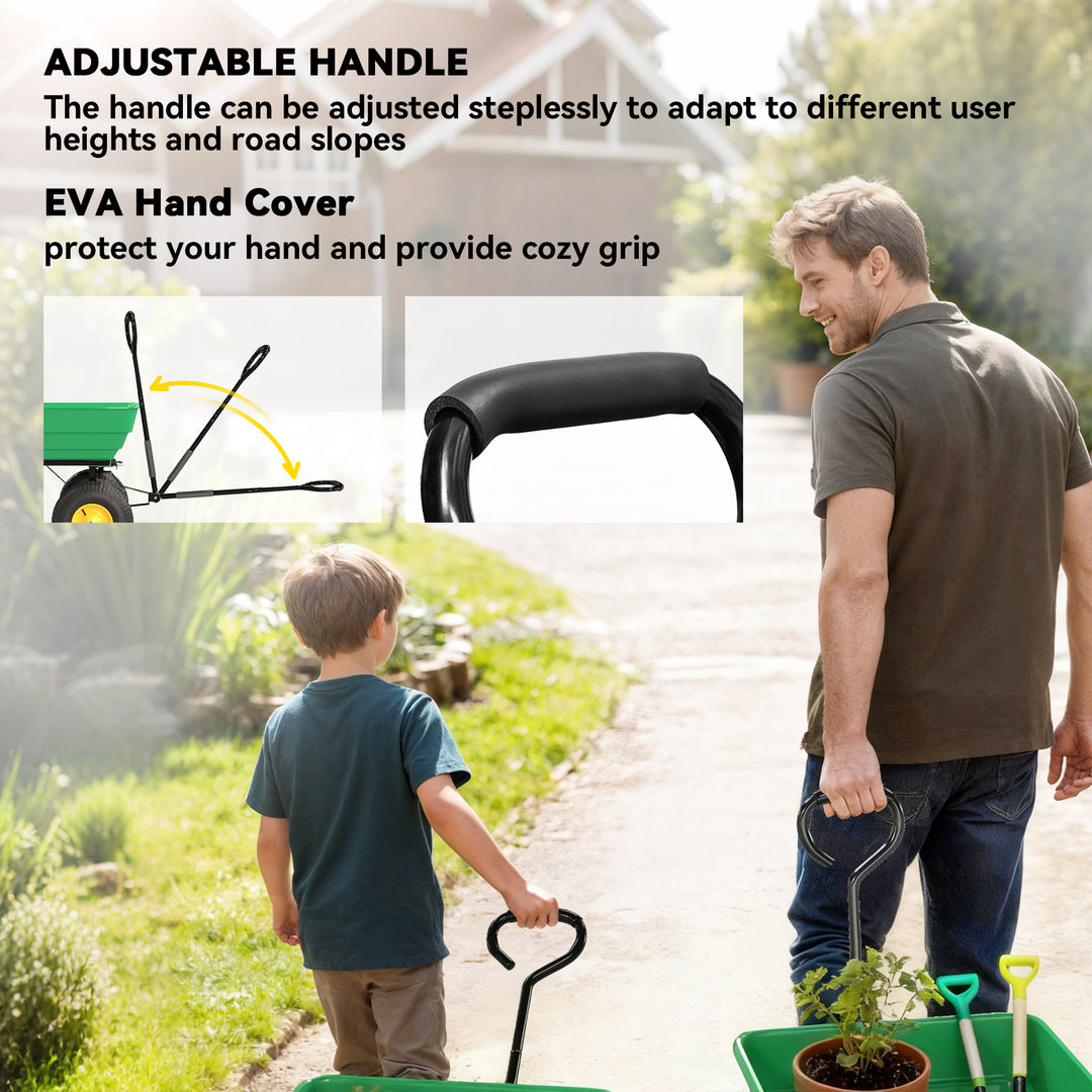 MCL 75 Litre Large Garden Cart, Tipping Wheelbarrows Heavy Duty Garden Dump Trolley 200kg Capacity for Festivals, Tools, Plants, Logs - Green