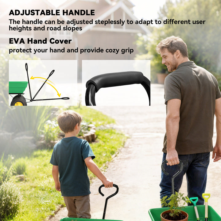 MCL 75 Litre Large Garden Cart, Tipping Wheelbarrows Heavy Duty Garden Dump Trolley 200kg Capacity for Festivals, Tools, Plants, Logs - Green