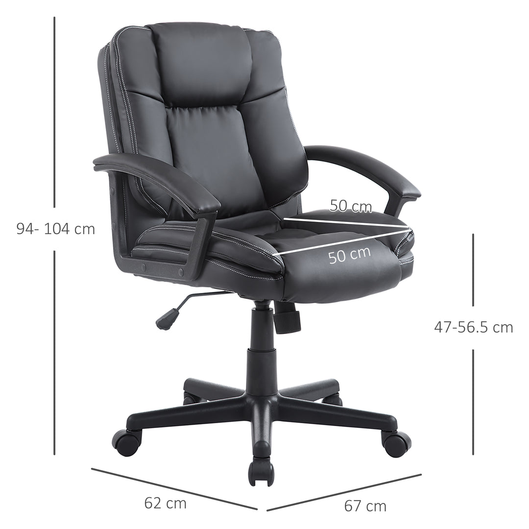 HOMCOM Swivel Executive Office Chair, Mid-Back Faux Leather Desk Chair with Double-Tier Padding, Arms, and Wheels, Black | Aosom UK