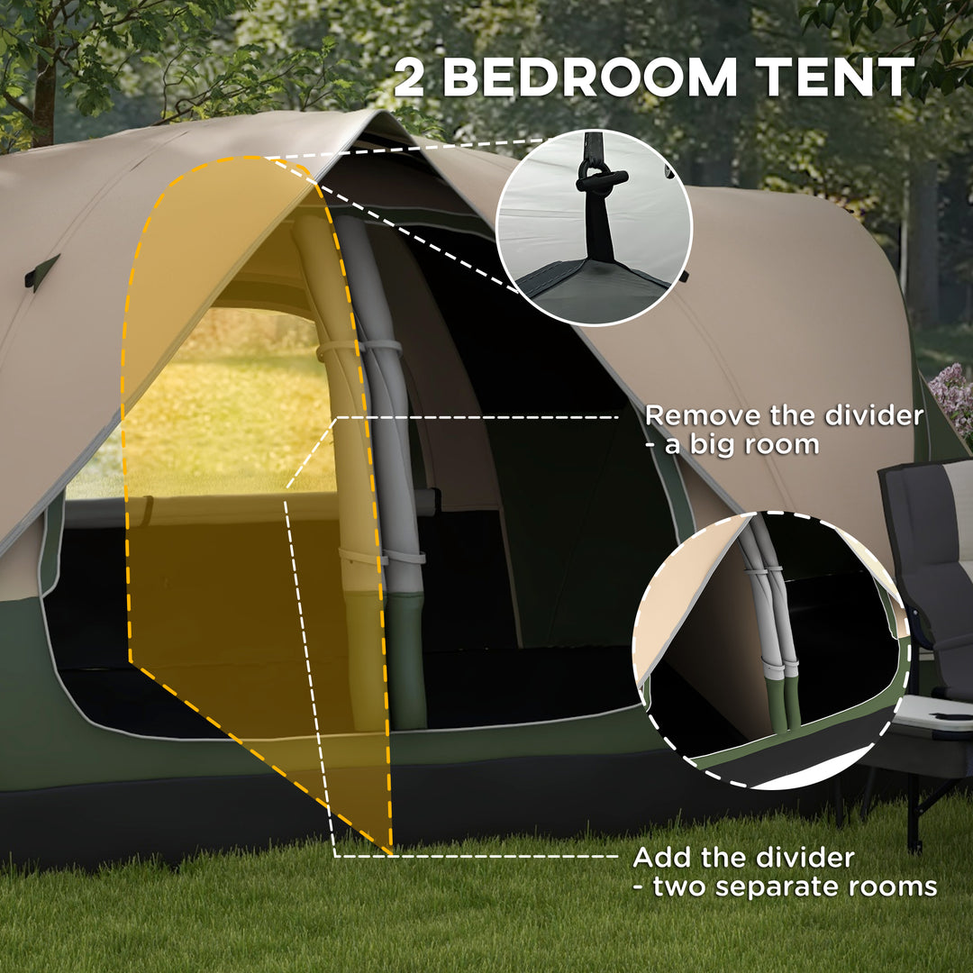 Camping Tent for 6-8 Man with 2000mm Waterproof Rainfly and Carry Bag for Fishing Hiking Festival, Dark Green