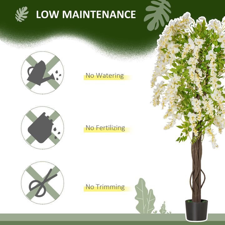 MCL Artificial Realistic White Wisteria Tree Faux Decorative Plant in Nursery Pot for Indoor Décor, 160cm