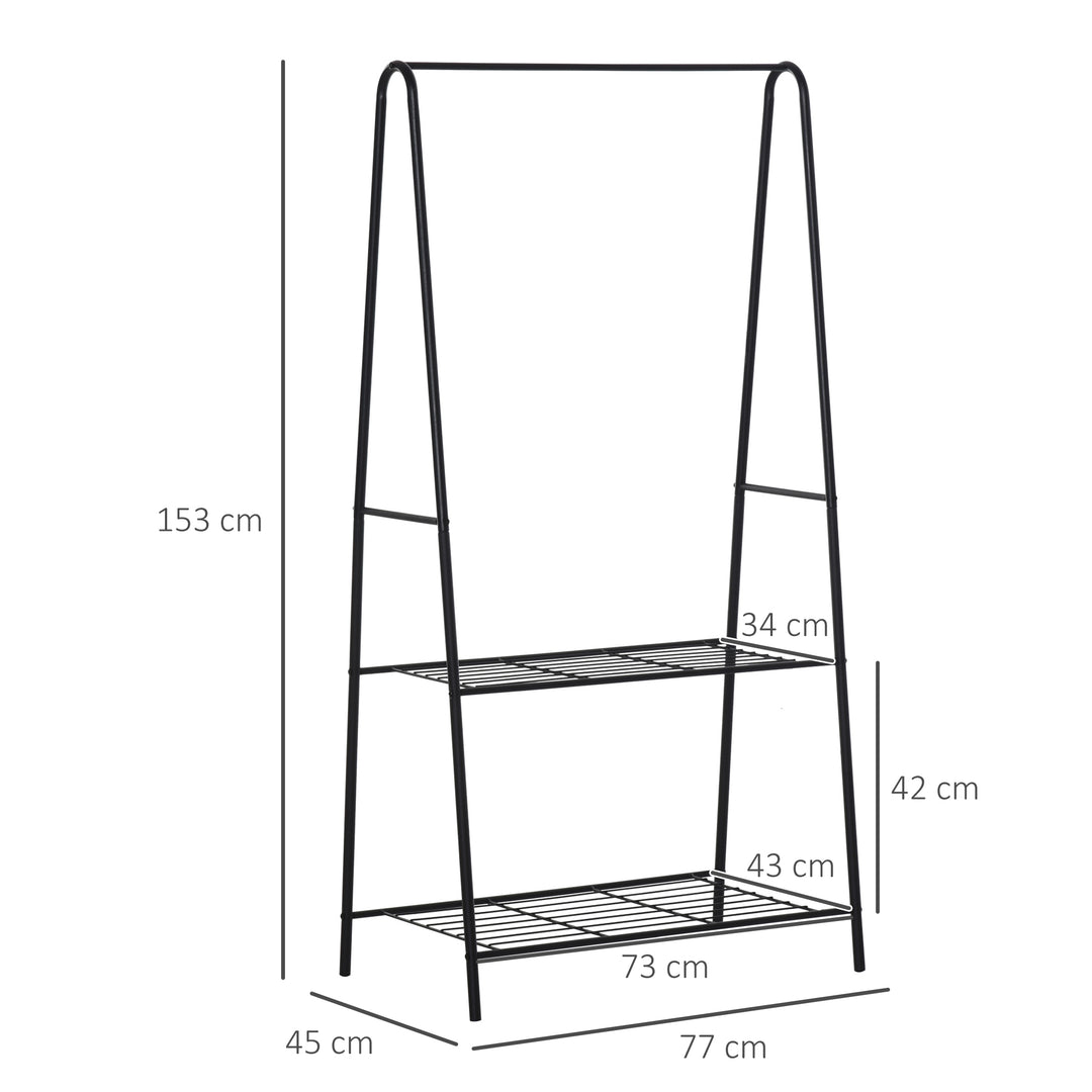 MCL Metal Clothes Rack Coat Garment Hanger Hallway Organiser Hanging Rail Stand 2-tier Shoe Shelving A Shaped 77L x 45W x 153H cm Black