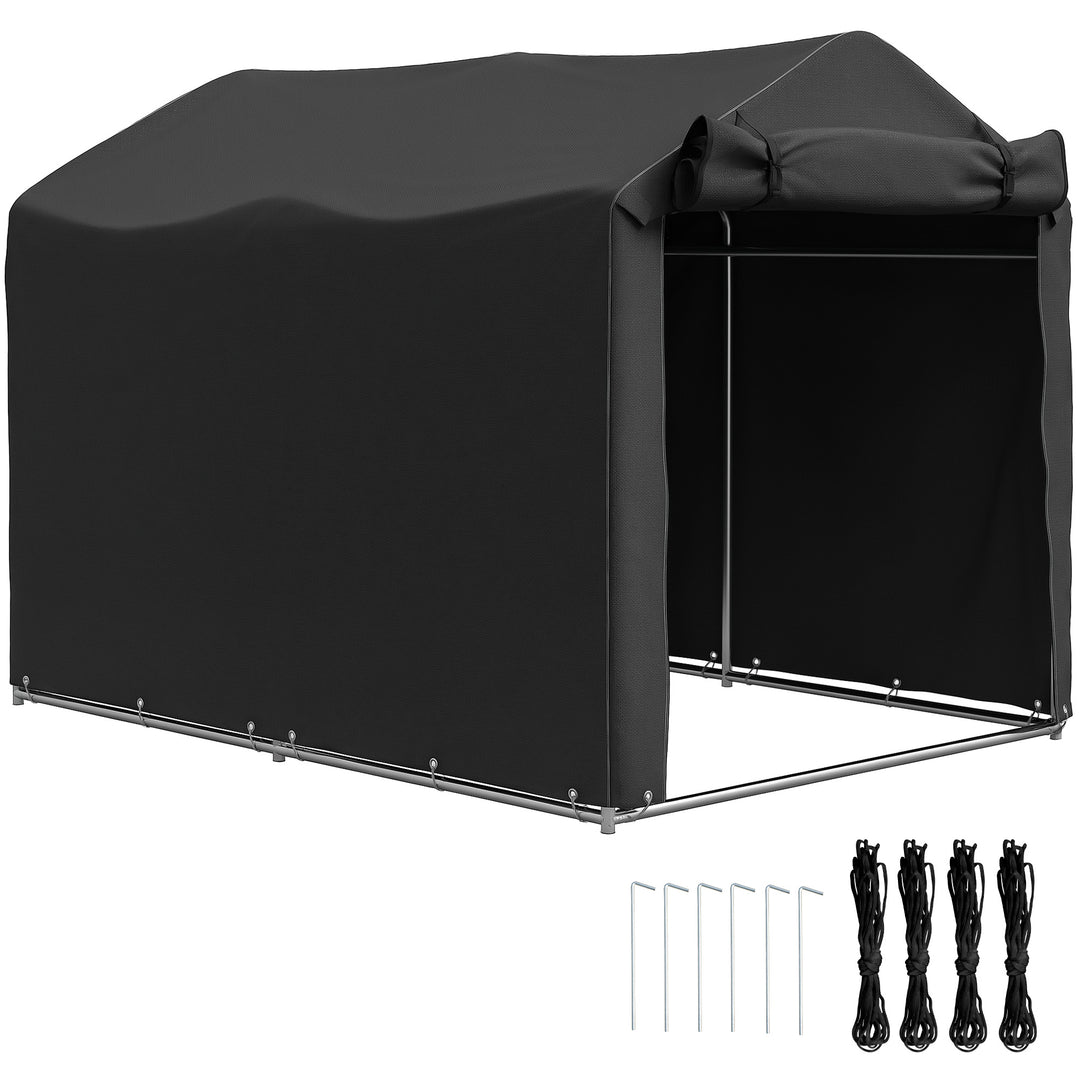 2.2 x 1.6 m Garden Storage Tent, Waterproof Anti-UV Bike Tent with Roll-up Zipper Door, Galvanised Outdoor Storage Shelter Carport for Bike, Motorbike, Garden Tools, Black