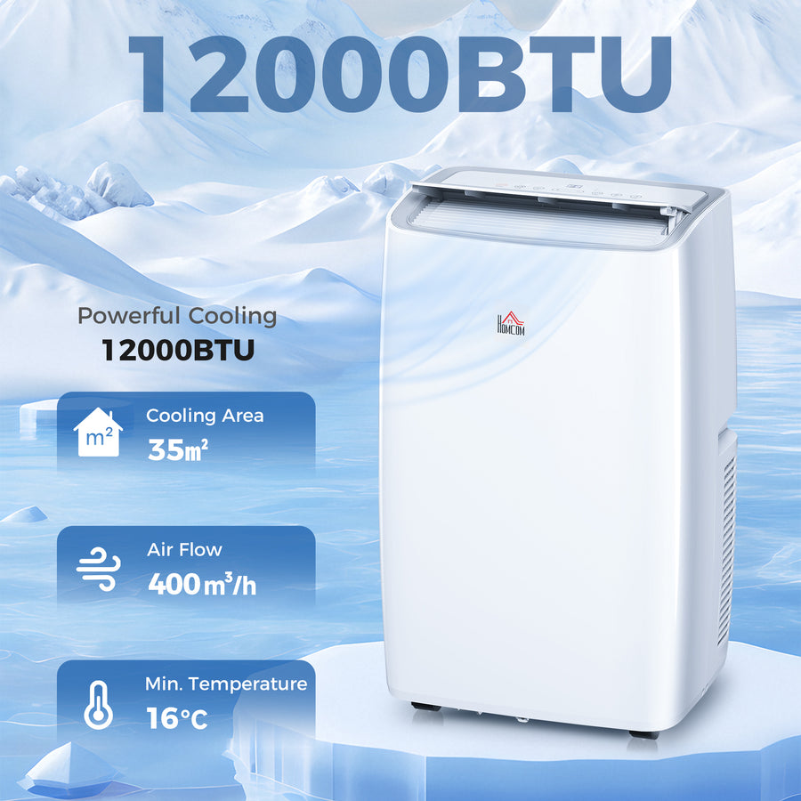 Portable Air Conditioner 12000 BTU, 4-in-1 Air Conditioning Unit, Dehumidifier, Cooling, Fan, Sleep Mode with 3 Speeds, Remote Control, LED Display, 24H Timer, Window Kit, Children Lock, 35m²