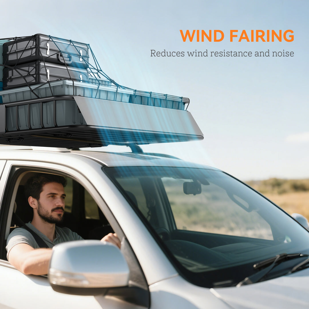 Universal Roof Rack Basket Tray, 90.7 kg Steel Car Rooftop Luggage Cargo Carrier Holder with Wind Fairing, Side Rails for SUVs, Pickups, Sedans, Off-Road Vehicles, 110.5 x 99.5 x 18.5 cm, Black