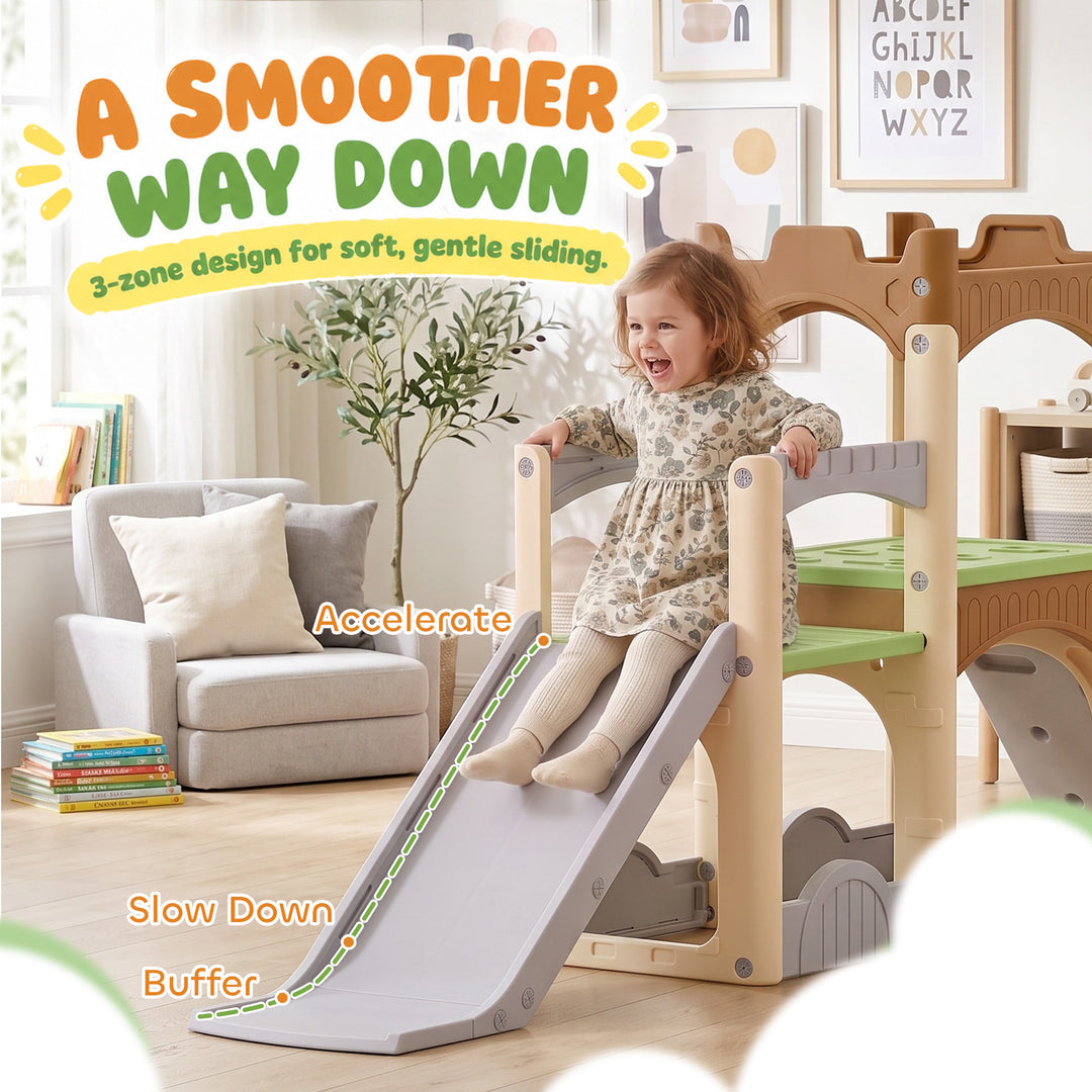 5 in 1 Kids Indoor Playset Toddler Slide with Climbing Wall Storage - view 5