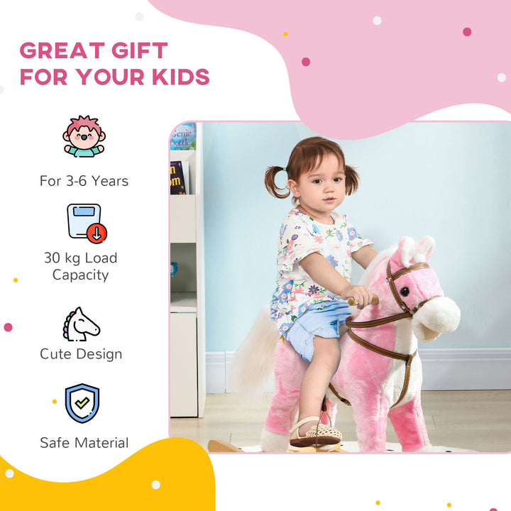 HOMCOM Wooden Rocking Horse with Music, Sound, Saddle for 3-6 Years | Aosom UK