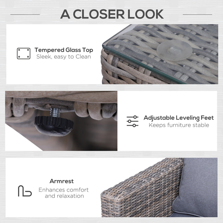 MCL 5 Piece Rattan Garden Furniture Set w/ 10cm Thick Cushions, Aluminium Frame Wicker Outdoor Balcony Sofa Set with Corner Armchairs, Ottomans, and Glass Top Table, Mixed Brown