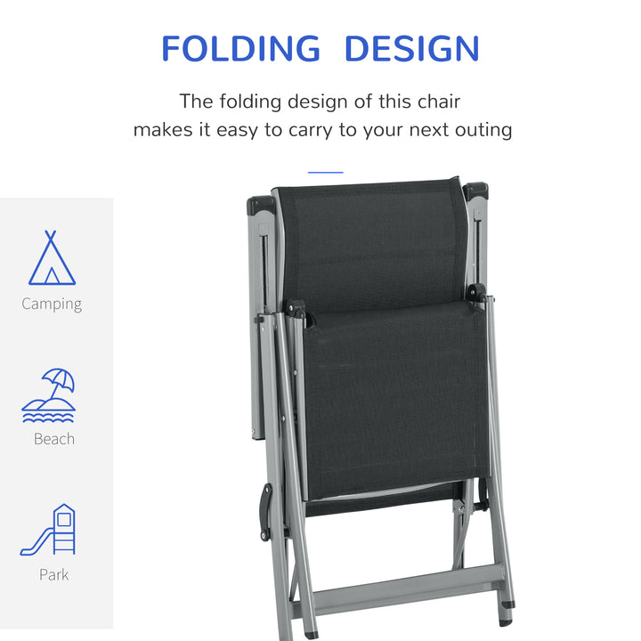 Outdoor Sun Lounger 10-Position Adjustable Texteline Folding Reclining Chairs with Footrest for Patio Garden, Black