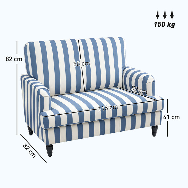 Modern Cuddle Chair, Velvet Single Sofa Armchair with Stripe, Turned Legs and Wide Seat, Upholstered Snuggle Chair for Living Room, Bedroom, Blue and White