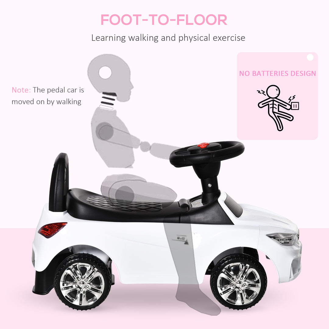 HOMCOM Kids Car Kides Ride on Push Car, 4-in-1, Foot-to-Floor with Anti-Overturning System & Under-seat Storage, White | Aosom UK