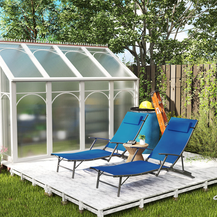 Set of Two Adjustable Back Sun Loungers - Blue