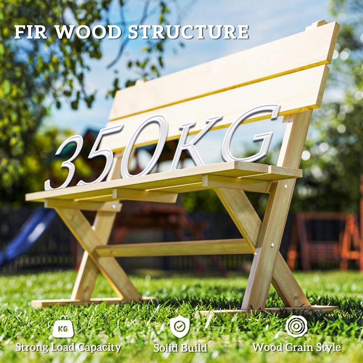 2 Seater Wooden Garden Bench, Fir Wood Outdoor Bench, Garden Loveseat with Slatted Seat, Sloping Back and Wide Feet for Patio, Park, Natural Wood Finish