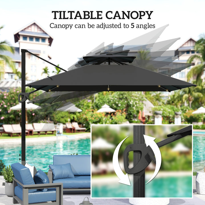 Multi-Angle LED Light Parasol Umbrella - Black
