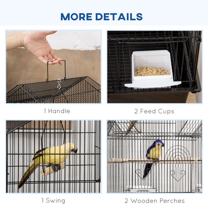 Metal Bird Cage with Plastic Swing, Perch, Food Container, Tray, Handle, for Finches, Canaries, Budgies, 43.5 x 33 x 121