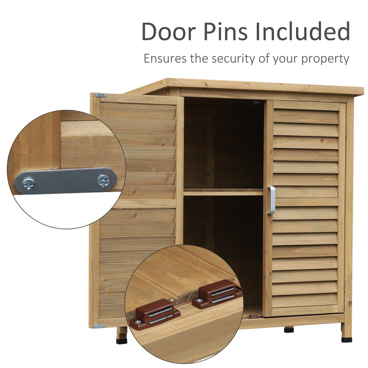 Garden Shed Wooden Garden Storage Shed 2 Door Unit Solid Fir Wood Garage Tool Organisation Cabinet, 87L x 46.5W x 96.5Hcm, Natural