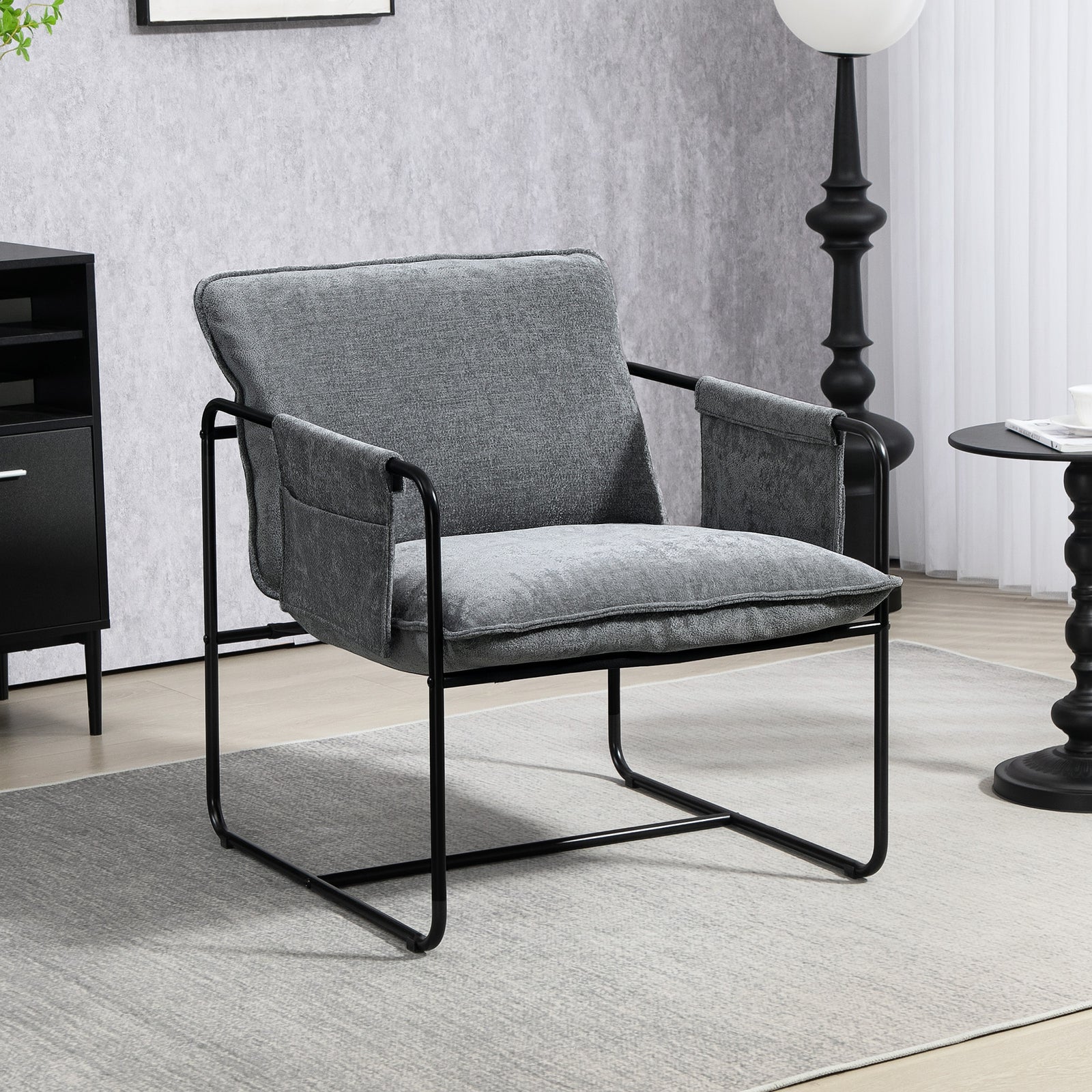 Minimal Padded Accent Chair, with Pockets - Grey