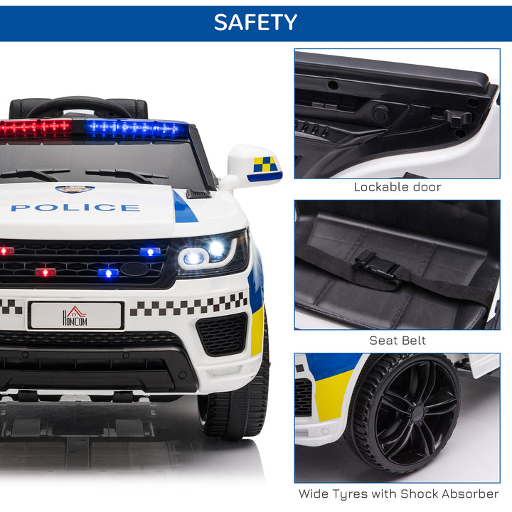 MCL 12V Electric Car for Kids Police Car 2 Motors with Parental Remote Control Siren Flashing Lights USB Portable for 3-6 Years White