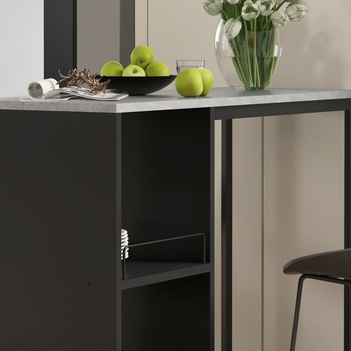 Breakfast Bar Table, Bar Table with 3-Tier Storage Shelf and Wine Rack