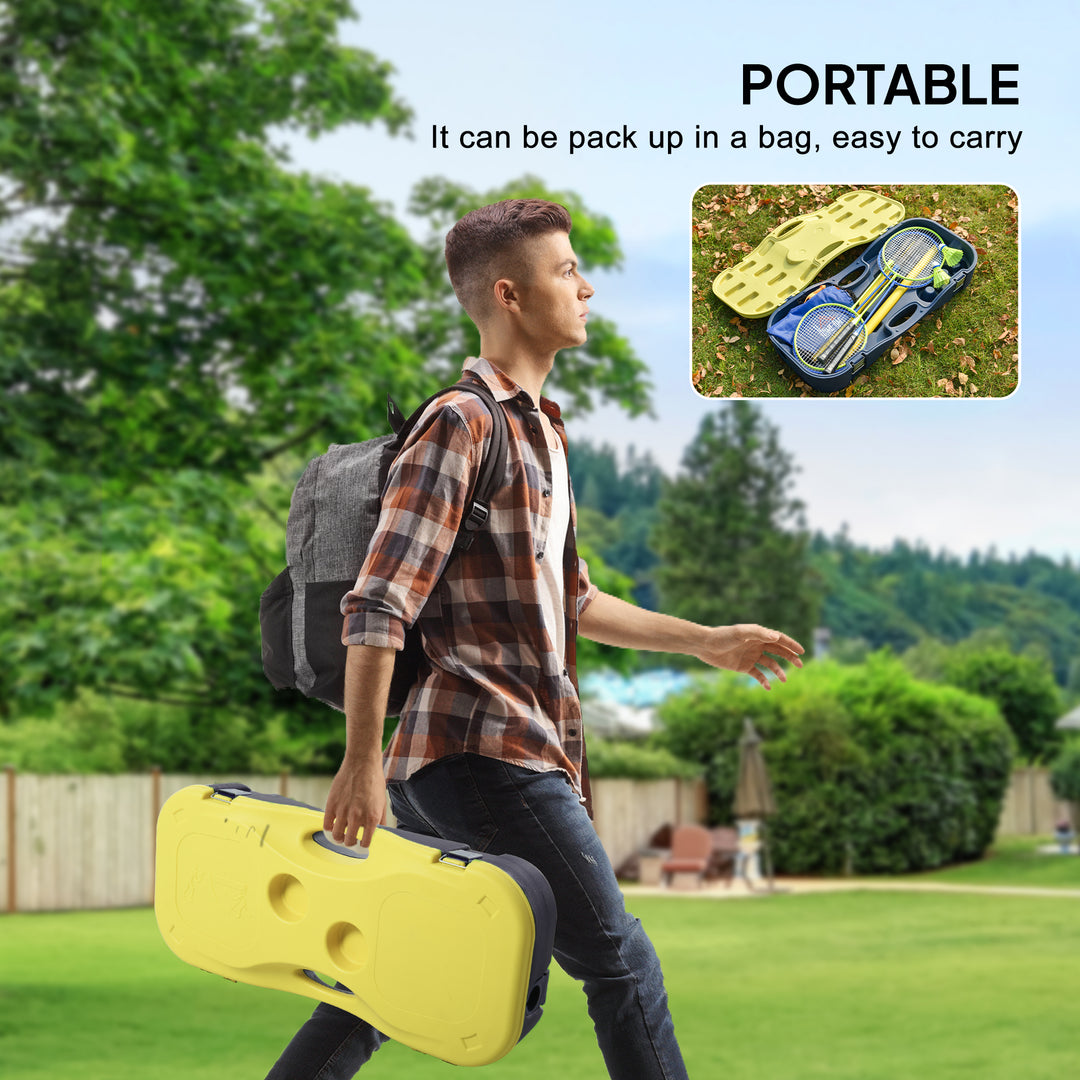 MCL 2.8m Portable Folding Badminton Net Set with 4 Badminton Rackets and 2 Nylon Shuttlecocks, for Adults Kids Indoor Outdoor Exercise Training