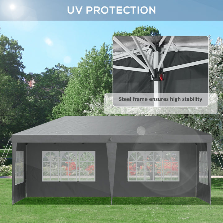3 x 6m Pop-Up Gazebo, with Removable Walls - Grey