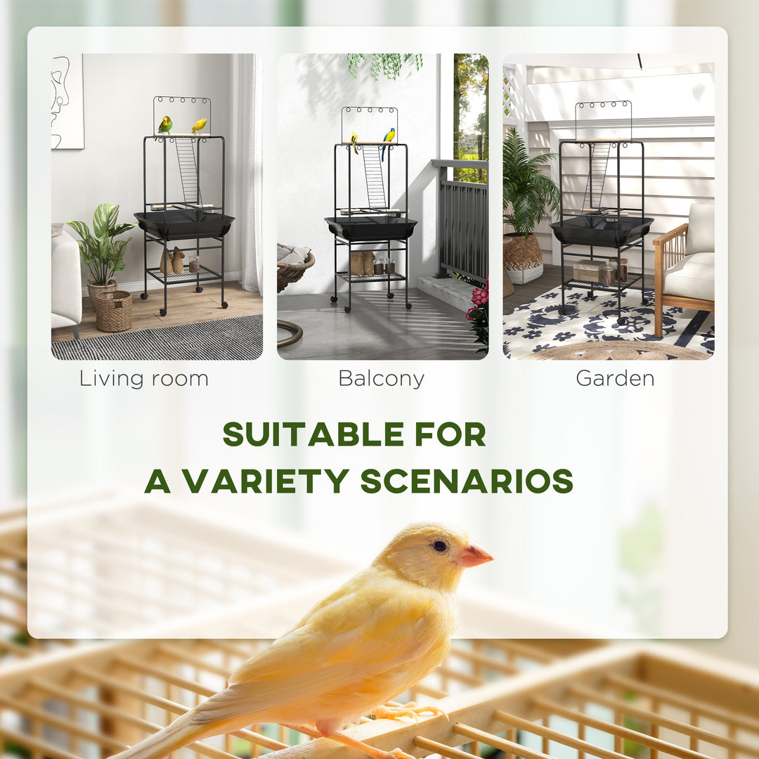 Steel Bird Table, Bird Feeder stand, with Perches, Stainless Steel Feed Bowls, Trays - Dark Grey