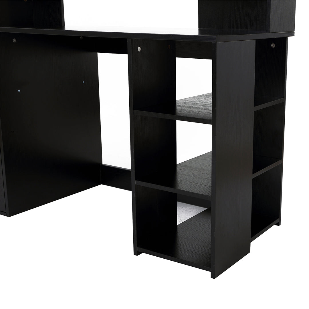 Computer Desk with Drawers and Storage Shelves, Office Desk Writing Table with Printer Stand, Large Workstation for Study Play Work Home Office, 137 x 55 x 92cm, Black