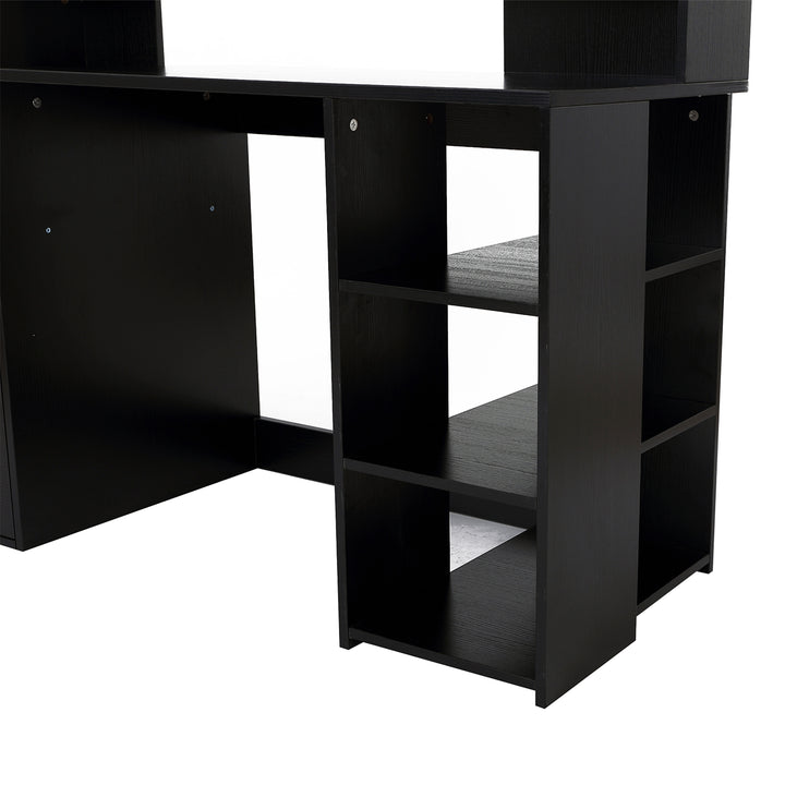 Computer Desk with Drawers and Storage Shelves, Office Desk Writing Table with Printer Stand, Large Workstation for Study Play Work Home Office, 137 x 55 x 92cm, Black