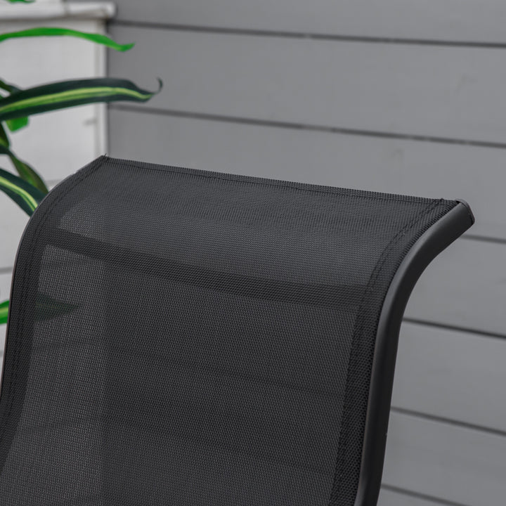 3 Pieces Garden Gliding Chair Set, Metal Frame 2 Single Armchair Swing Seater and 1 Glass Top Coffee Table w/ Breath Mesh Fabric Seat, Black