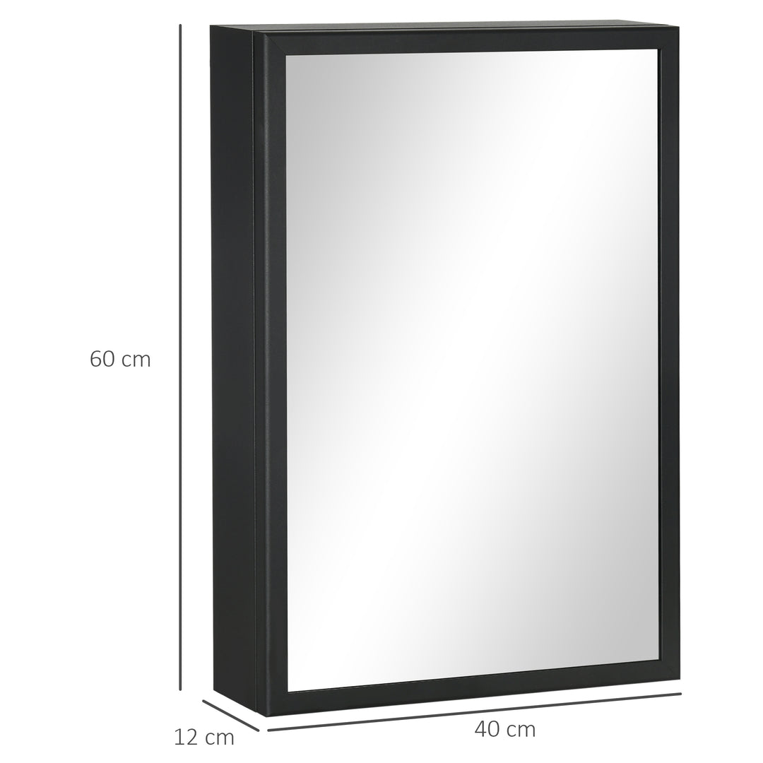 Bathroom Cabinet with Mirror, Wall Mounted Bathroom Mirror Cabinet with Storage Shelves, 40 x 12 x 60 cm, Black