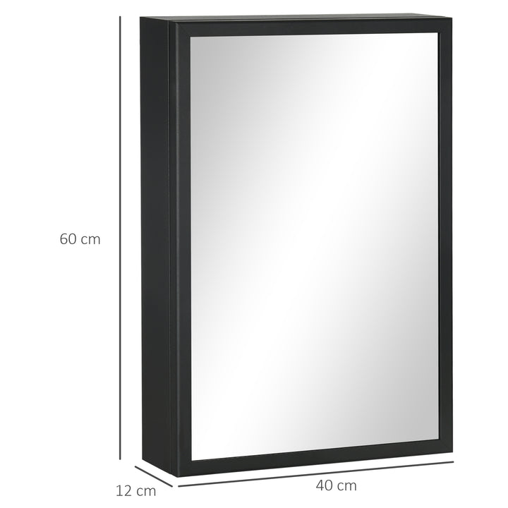 Bathroom Cabinet with Mirror, Wall Mounted Bathroom Mirror Cabinet with Storage Shelves, 40 x 12 x 60 cm, Black