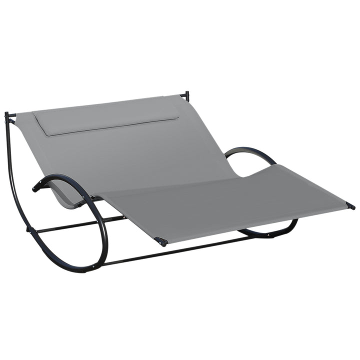 Double Sun Lounger, Rocking Lounger Sunbed Daybed with Armrest and Headrest Pillow, for Two, For Outdoor Patio Garden, Grey