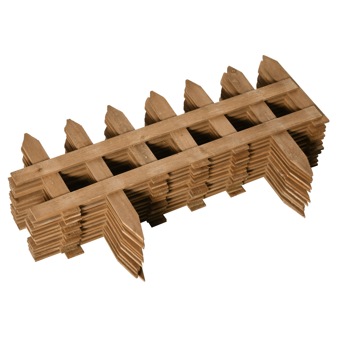 Pack of 12 Wooden Border Fences, Garden Fixed Picket Fence for Lawn Edging, Flowerbed, 60L x 1D x 34H cm, Brown
