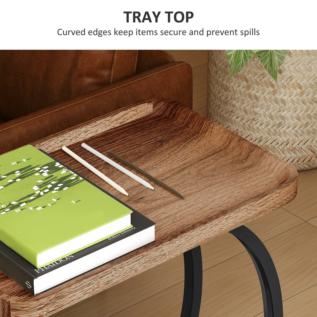 2-Tier Mobile C-Shaped Side Table - Brown