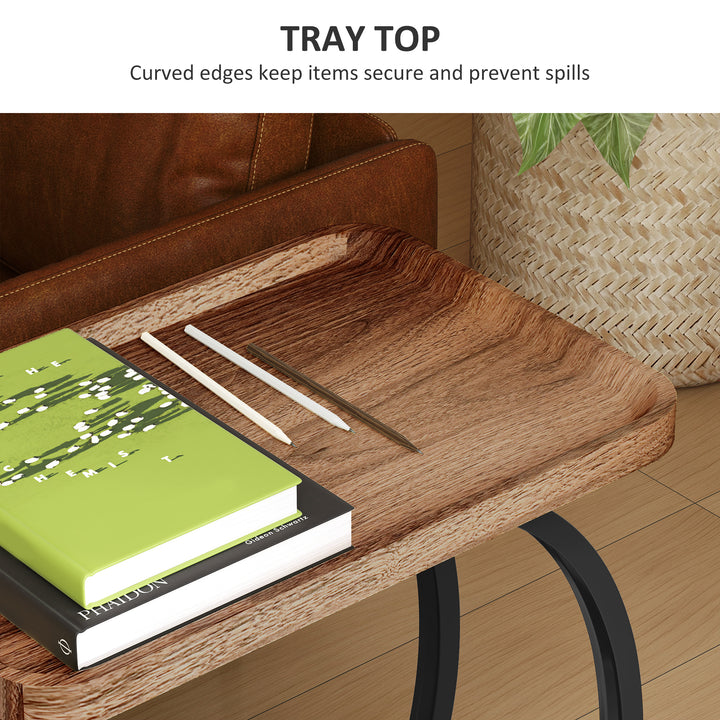 2-Tier Mobile C-Shaped Side Table - Brown