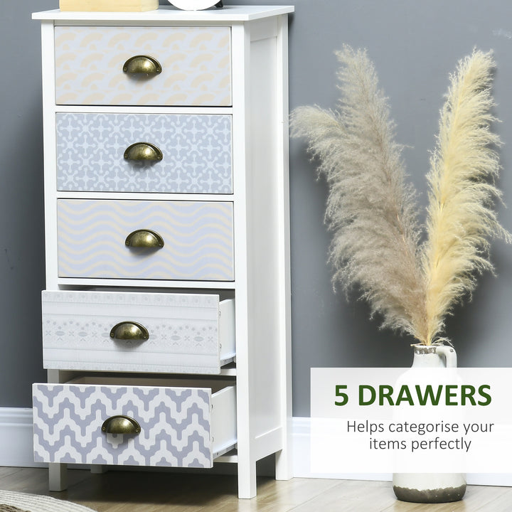 Slim Storage Cabinet Organiser, Chest of Drawers, 5-Drawer Dresser with Metal Handle for Living Room, Bedroom, Purple