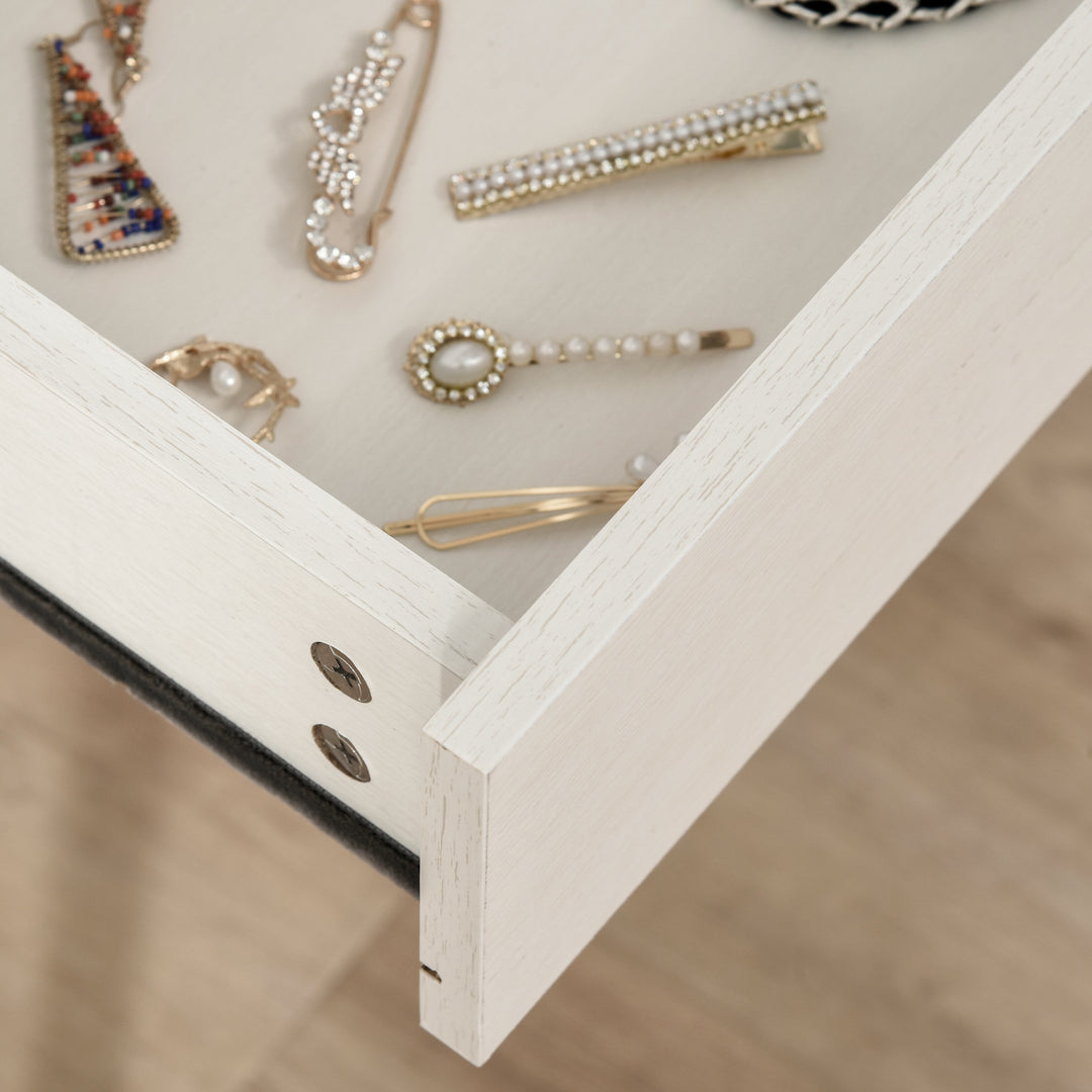 Elegant Dressing Table, with Round Mirror, 80 x 40 x 123 cm - White