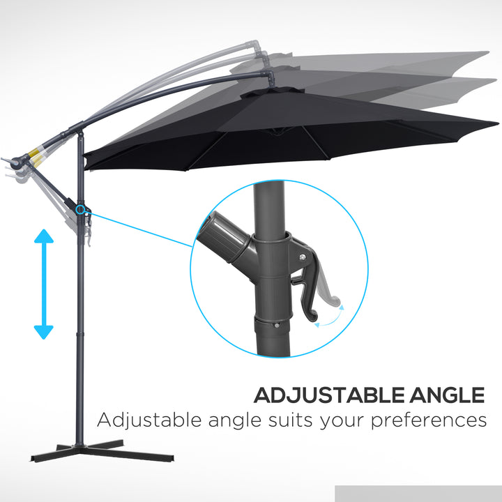 Outsunny 3(m) Garden Cantilever Parasol Patio Banana Hanging Umbrella Sun Shade with Crank & Tilt, 8 Ribs and Cross Base, Black | Aosom UK