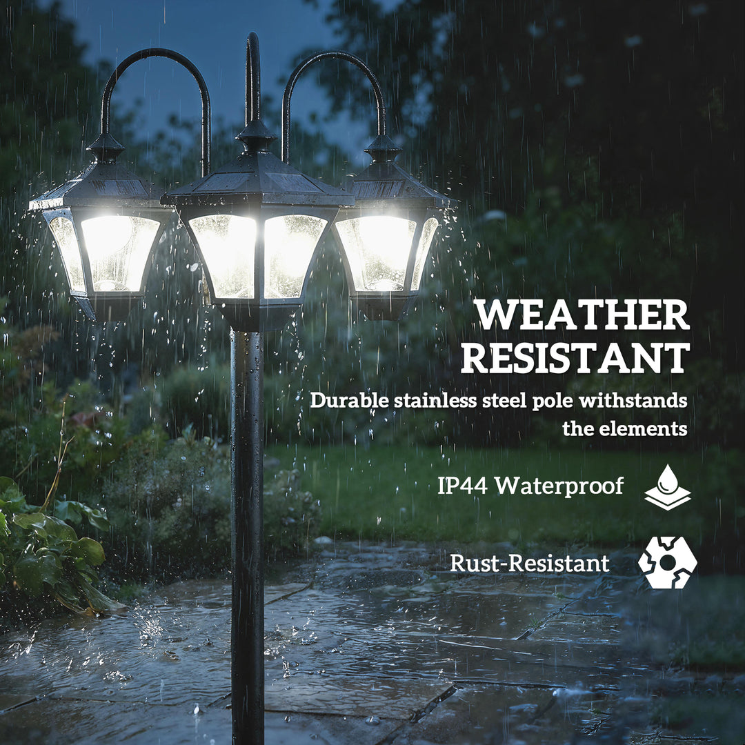 Solar Lamp Post with Dusk-to-Dawn Sensor Street Light with 3-Head Plan