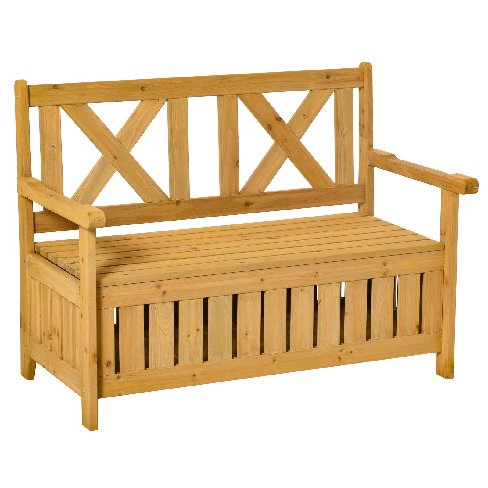 2-Seater Garden Storage Bench for Patio Wood Porch Decor Outdoor Seating