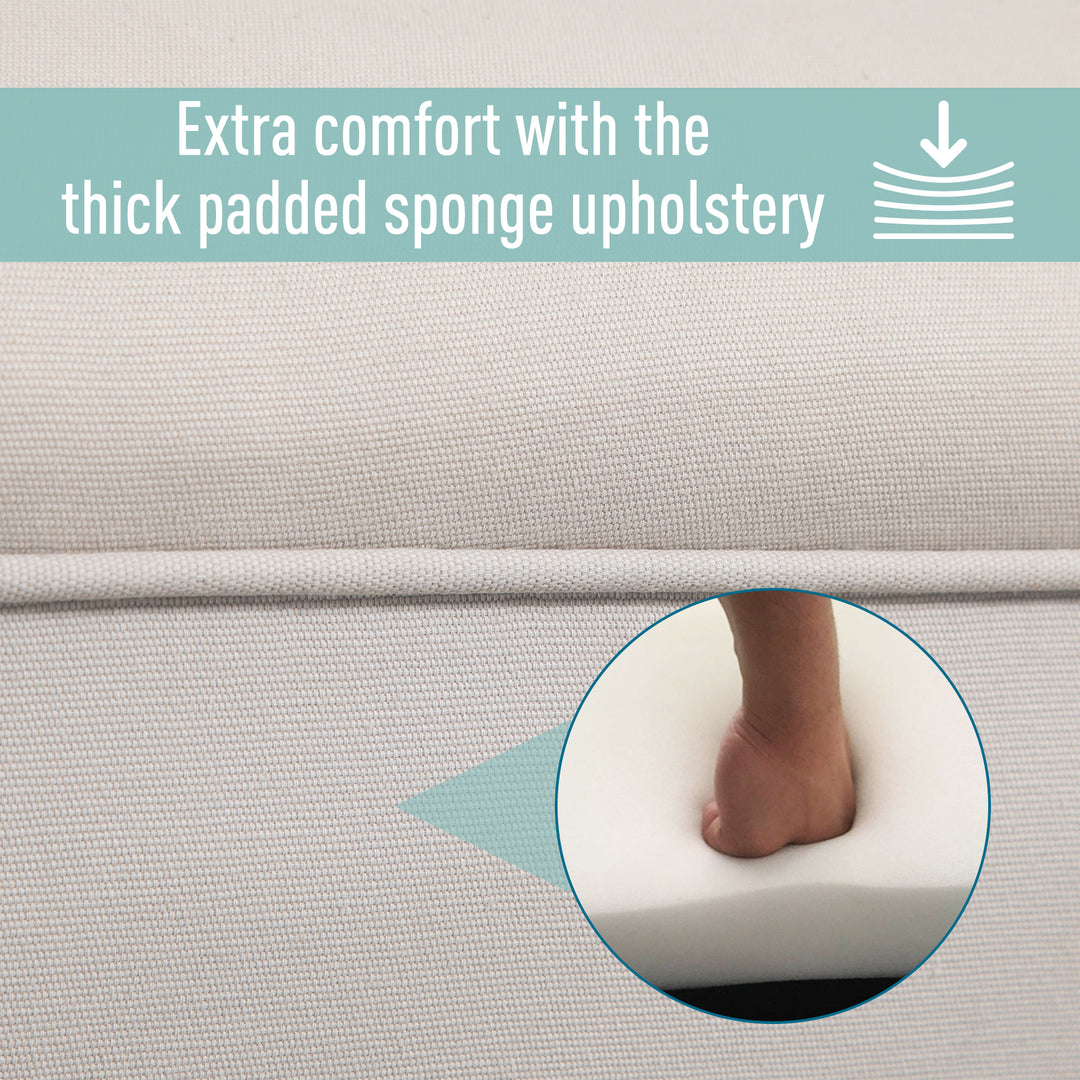 MCL Small Bench, Upholstered Window Seat with Arms and Wooden Legs, Modern Shoe Bench for Entryway, Living Room, Bedroom, Greyish White