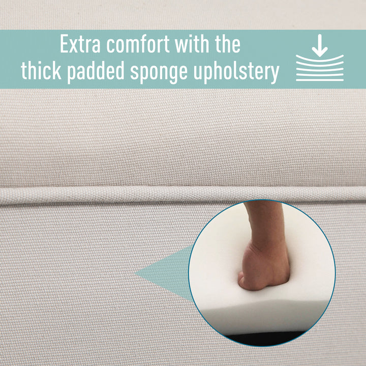 MCL Small Bench, Upholstered Window Seat with Arms and Wooden Legs, Modern Shoe Bench for Entryway, Living Room, Bedroom, Greyish White