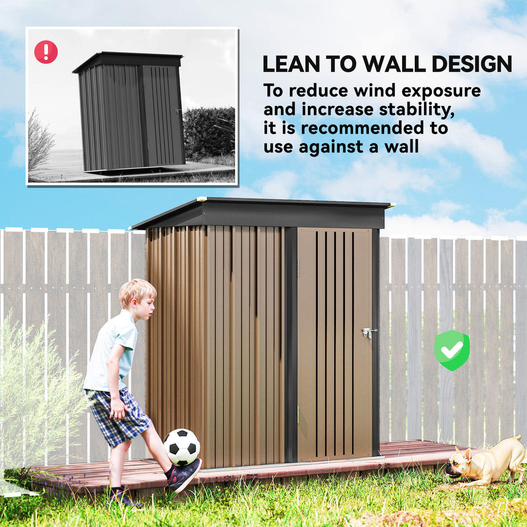5 x 3ft Corrugated Steel Storage Shed, with Lock - Brown