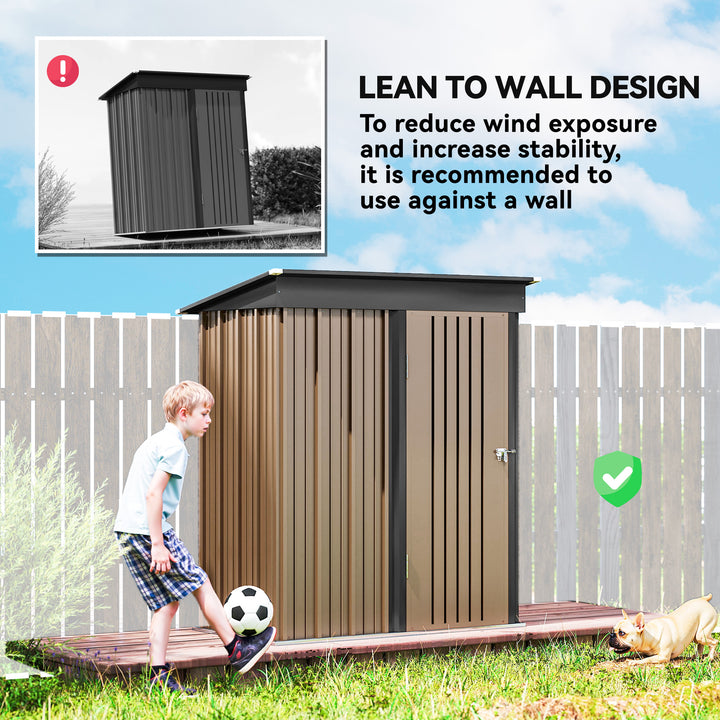 5 x 3ft Corrugated Steel Storage Shed, with Lock - Brown