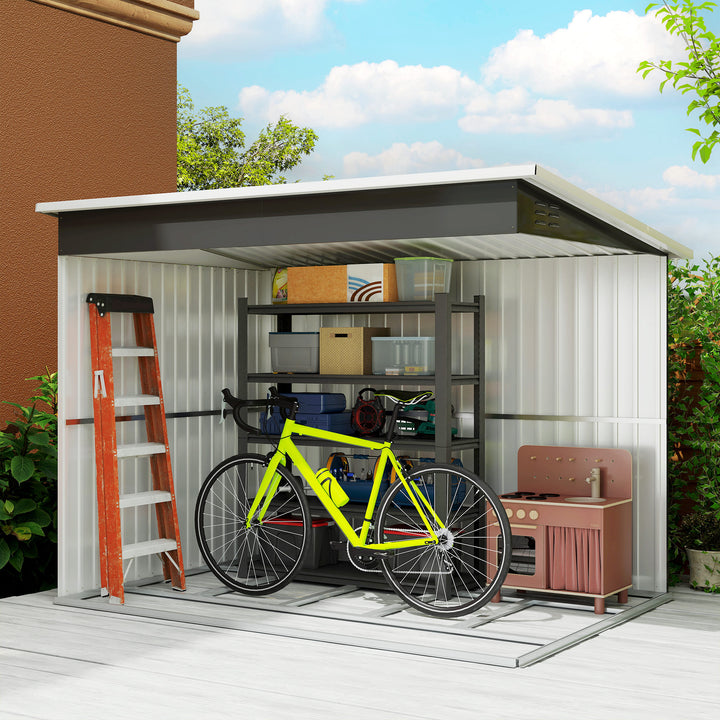 8.5 x 6ft Storage Shed Galvanised Steel Garden Shed, Metal Shed with Foundation Kit, Window, Lockable Wide Doors and Air Vents for Outdoor Patio, Dark Grey