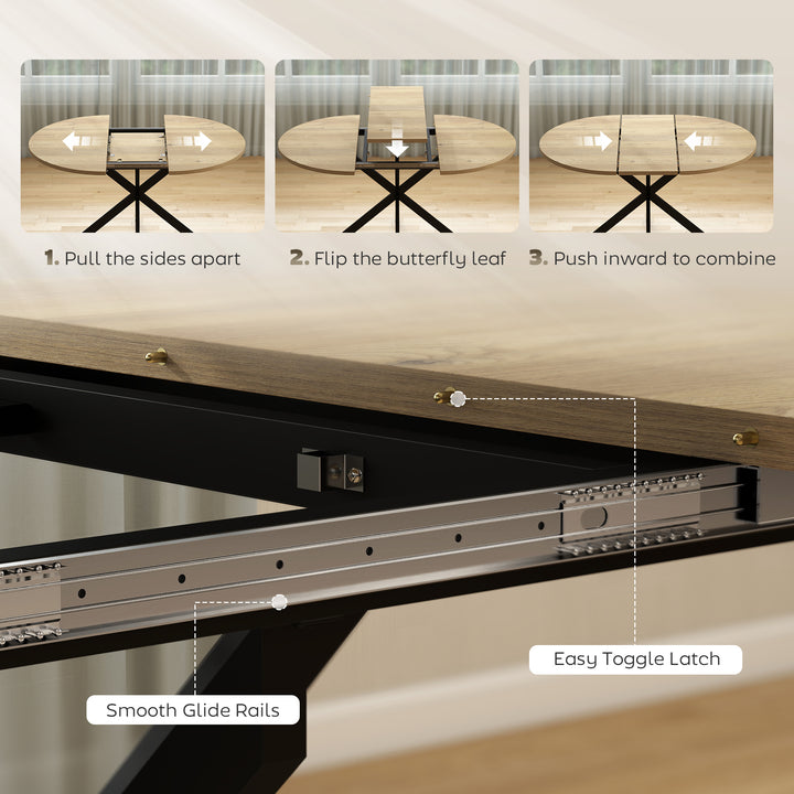 Extendable Dining Table for 4-6, Industrial Kitchen Dinner Table with 