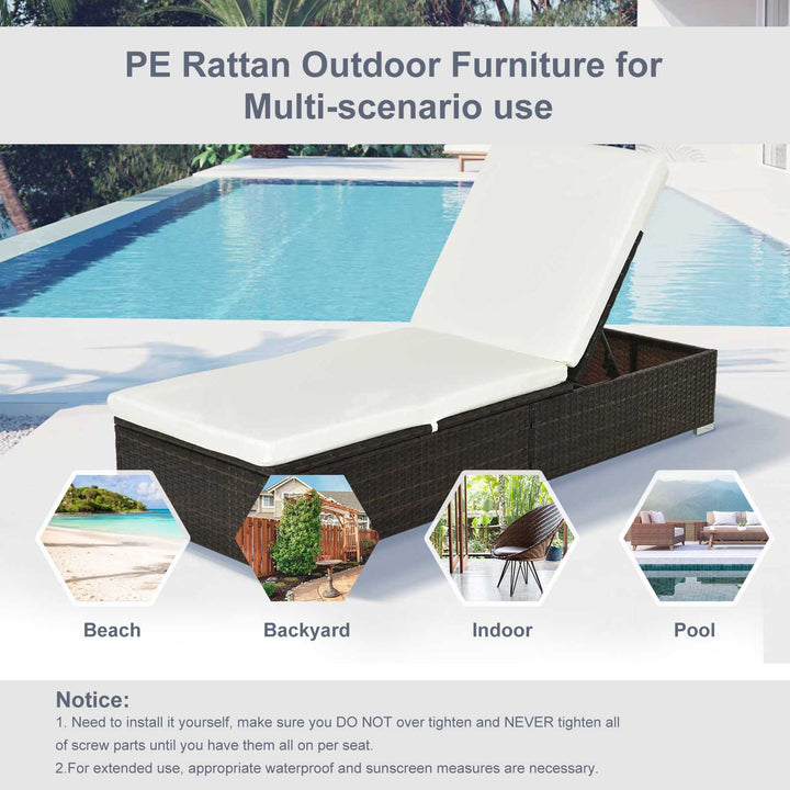 PE Rattan Sun Lounger, Five-level Adjustable Recliner Bed Chair with Soft Padded Cushion for Patio, Garden, Mixed Brown